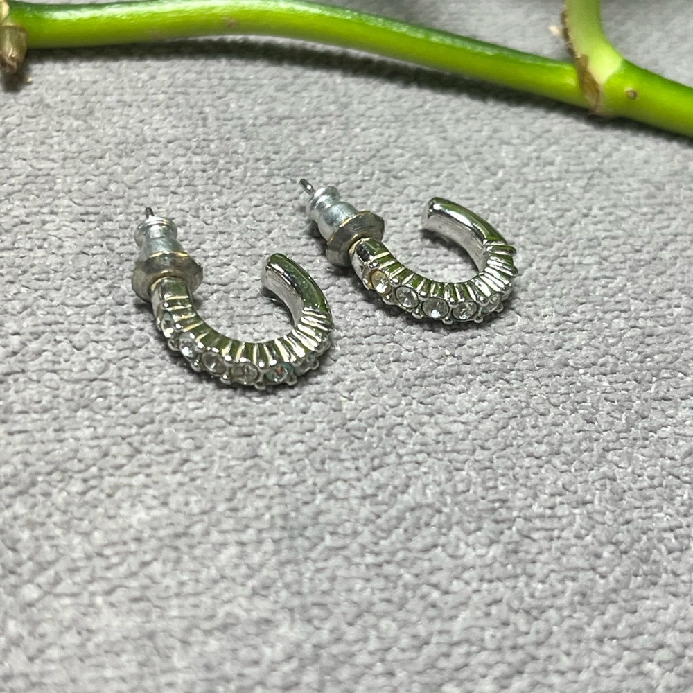 Cute Silver and crystal Huggie Hoop Earrings